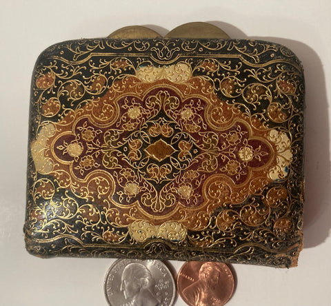 Vintage Leather Coin Purse, Gold Accents, Made in Italy, 3 3/4" x 3 1/4", Coin Wallet Has Some Wear But Still Usable, Quality, Fashion