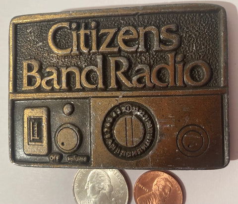 Vintage Metal Brass Belt Buckle, Citizens Band Radio, Made in USA, Quality, Heavy Duty, Fashion, Belts, Shelf Display, Collectible