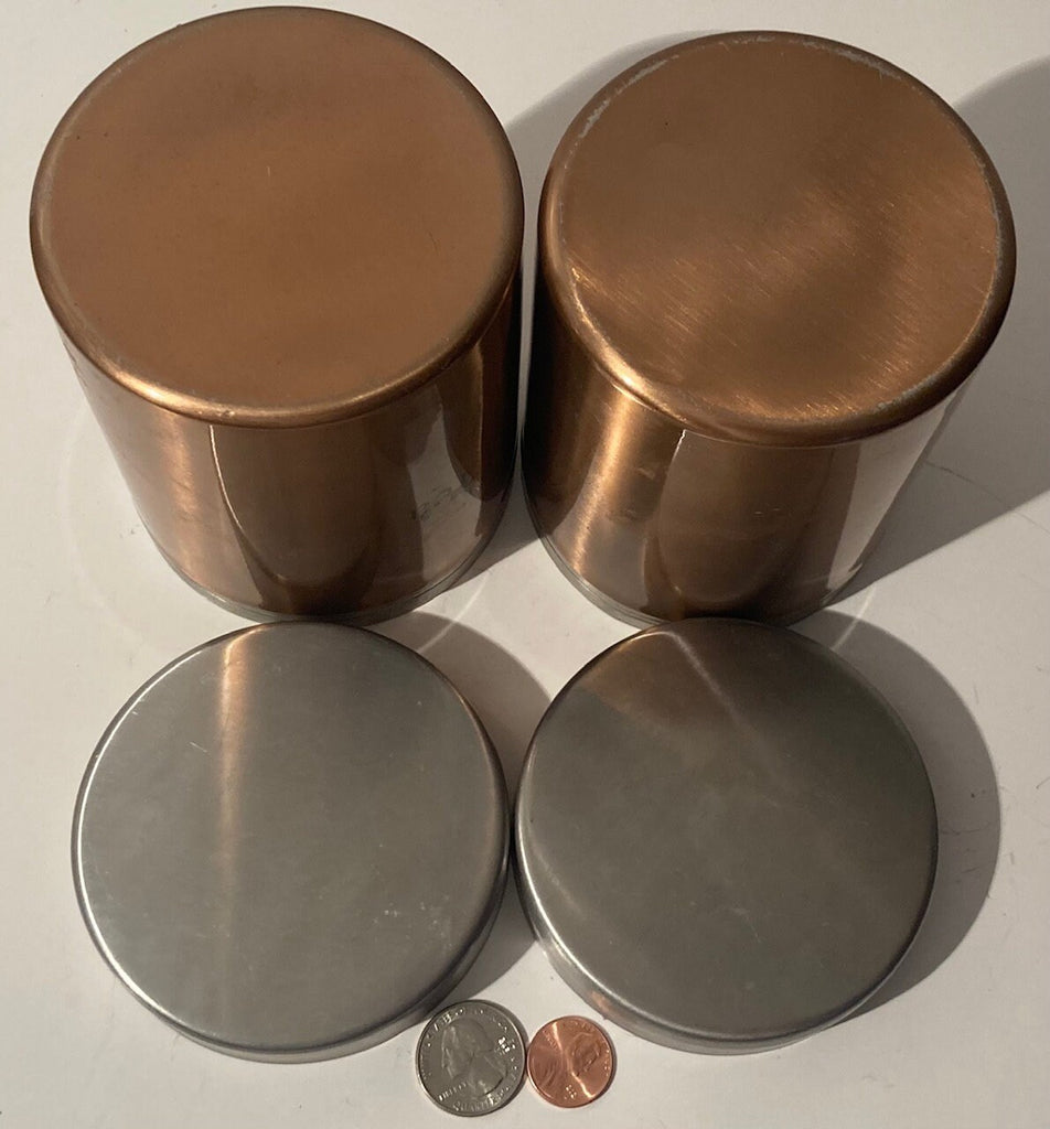 Vintage Set of 2 Metal Copper and Silver Colored Canisters, Sugar, Tea, Storage, Tin Cans, Kitchen Decor, Table Display, Shelf Display