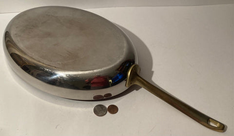 Vintage Metal Stainless Steel and Brass Cooking Pan, Fish Pan, Omelet, Quality Copper, 18 1/2" Long and 12" x 8 1/2" Pan Size, Heavy Duty