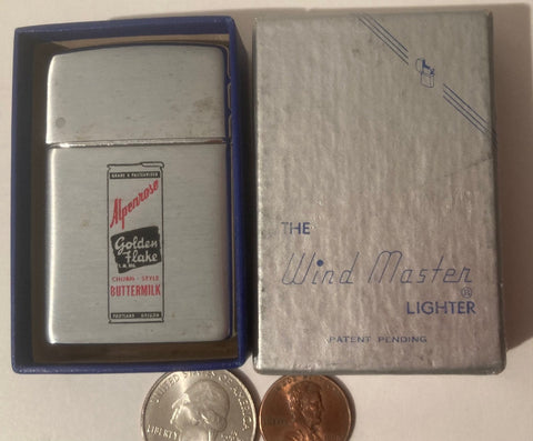 Vintage Metal Lighter, Wind Master, Grade A Pasteurized, Alperrose Golden Flake, Churn Style Buttermilk, Portland, Oregon