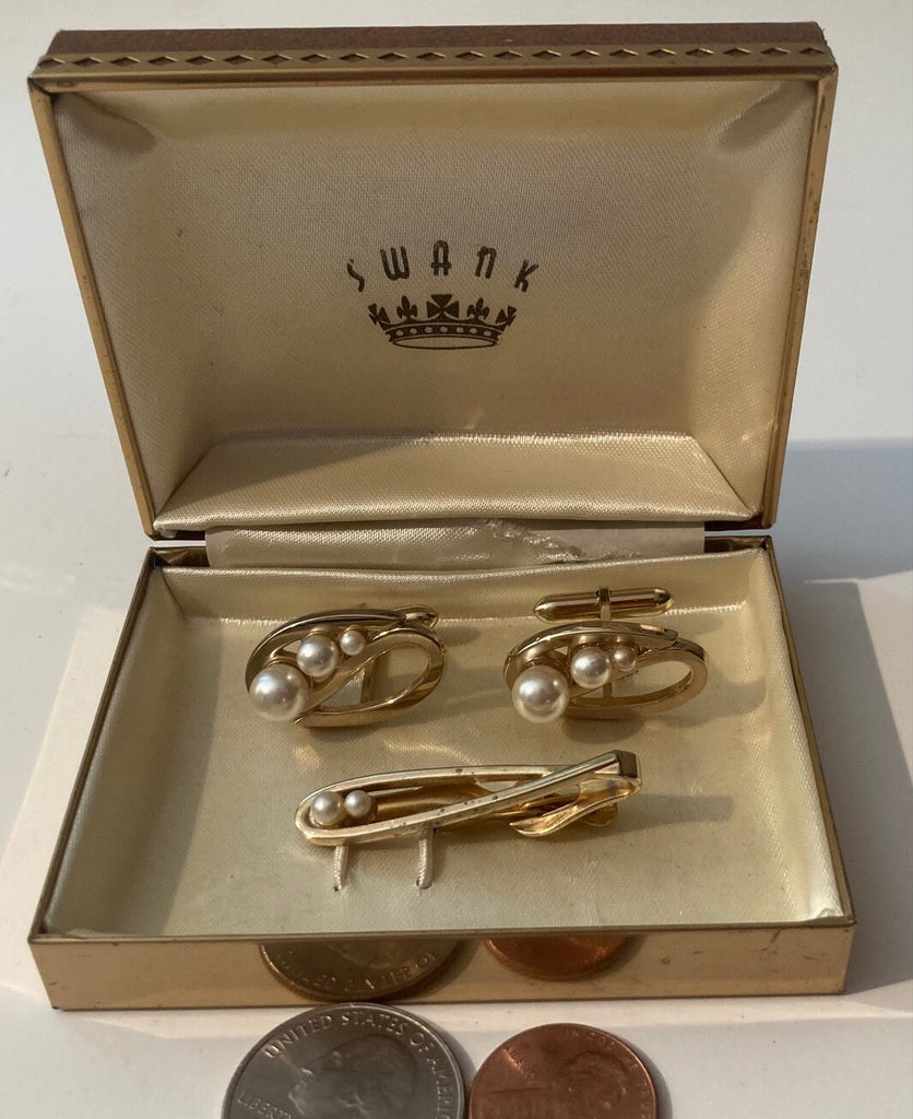 Vintage Metal Brass Tie Clip and Cuff Links Set, Swank, Quality, Nice, Made in USA, Fashion, Suits, Style, Fun