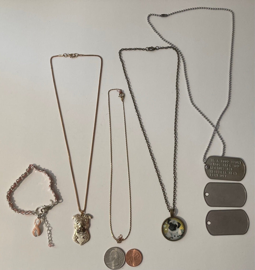 Vintage Lot of 5 Necklaces and Bracelet, Boxer Dog, Pug Dog, Jewelry, Fashion, Accessories, Quality, Fun, Style