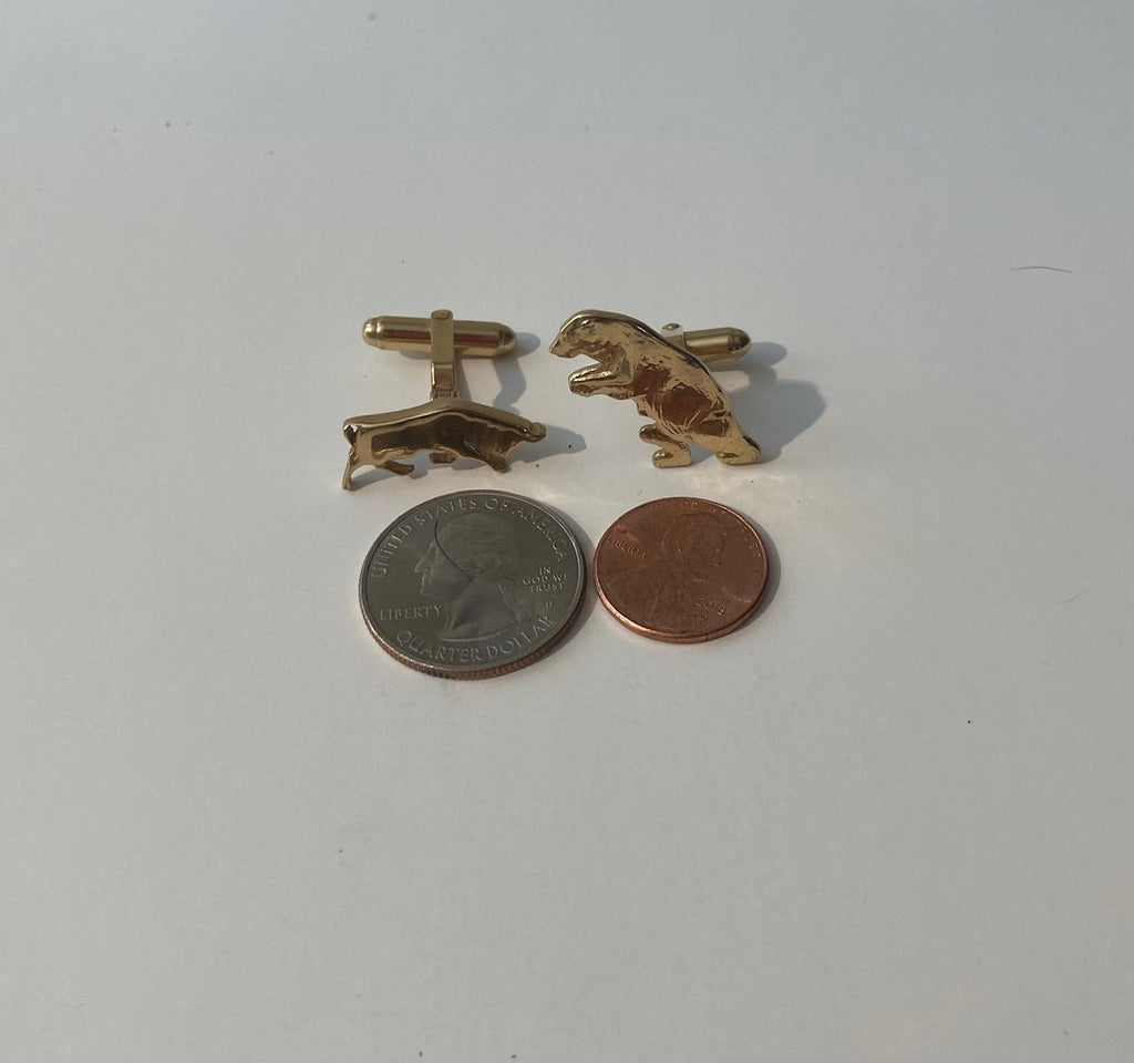 Vintage Metal Cuff Links Set, Bull, Bear, Stocks, Money, Quality, Nice, Made in USA, Fashion, Suits, Style, Fun