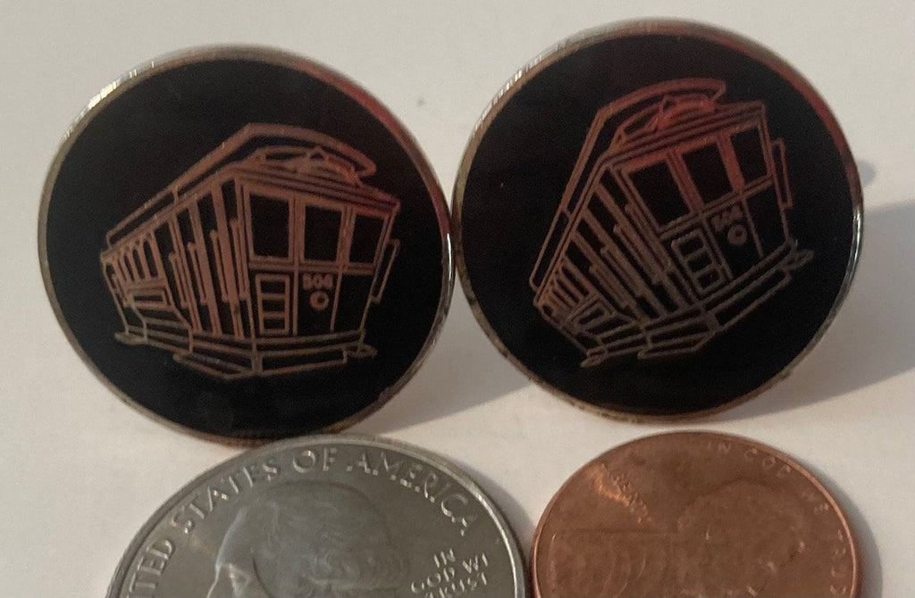 Vintage Metal Cuff Links Set, Trolley, Electric Cable Car, Quality, Nice, Made in USA, Fashion, Suits, Style, Fun