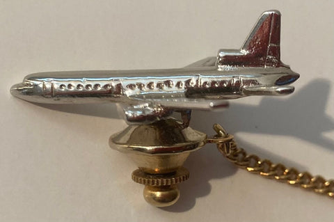 Vintage Metal Silver Tie Tack Pin, Ties, Airplane, Aircraft, Jet, Plane, Quality, Nice, Swank, Fun, Style, Suits, Fashion