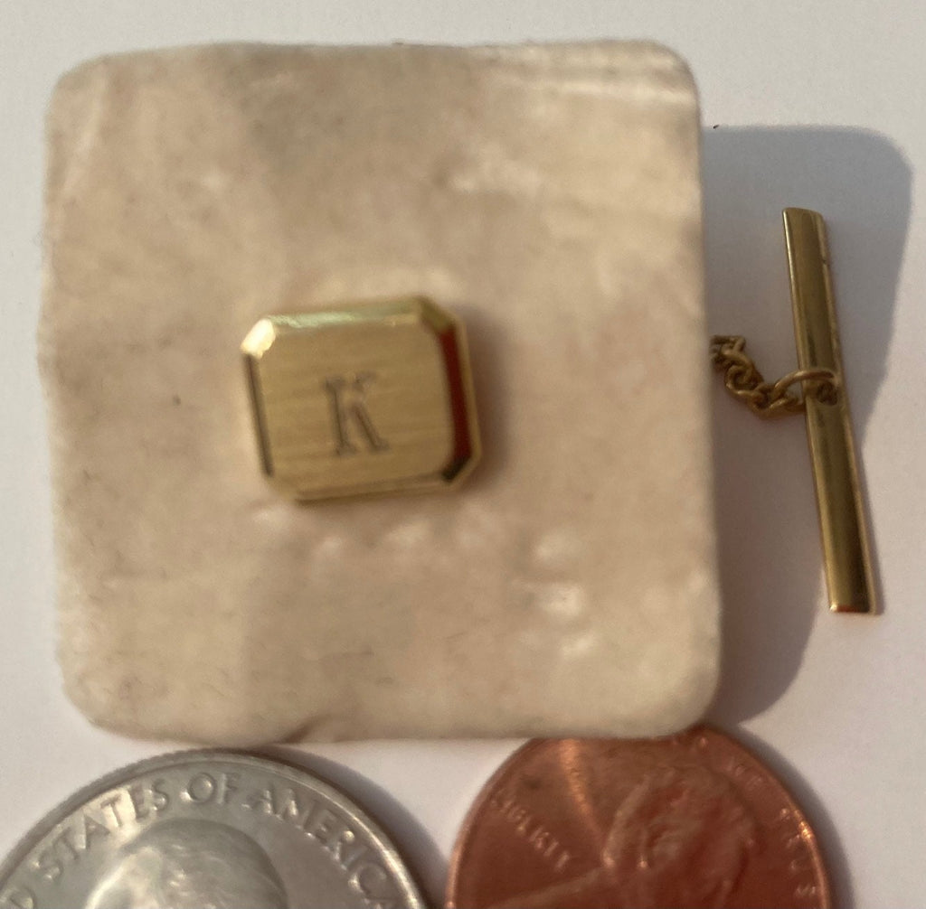 Vintage Metal Brass Tie Tack Pin, Ties, Letter K, Quality, Nice, Fun, Style, Suits, Fashion