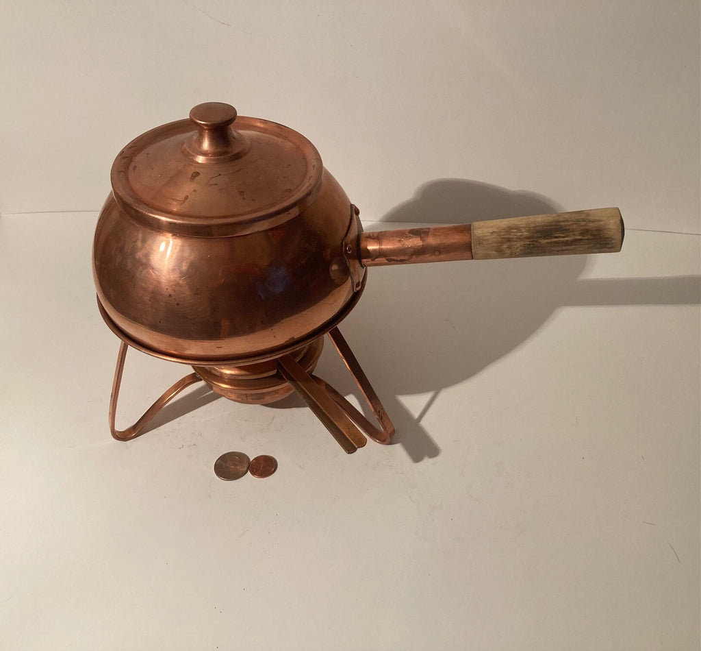 Vintage Metal Copper and Wooden Handle Pan, Pot, Cooking,  13" Long, 7" x 4" Pan Size, Quality, Heavy Duty, Made in Chili, Home Decor