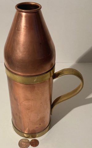 Vintage Metal Copper and Brass Mug, Cup, Stein, Large Size, Lid, Space Looking, Unscrews, 11" x 3 1/2", Heavy Duty, Thick Metal