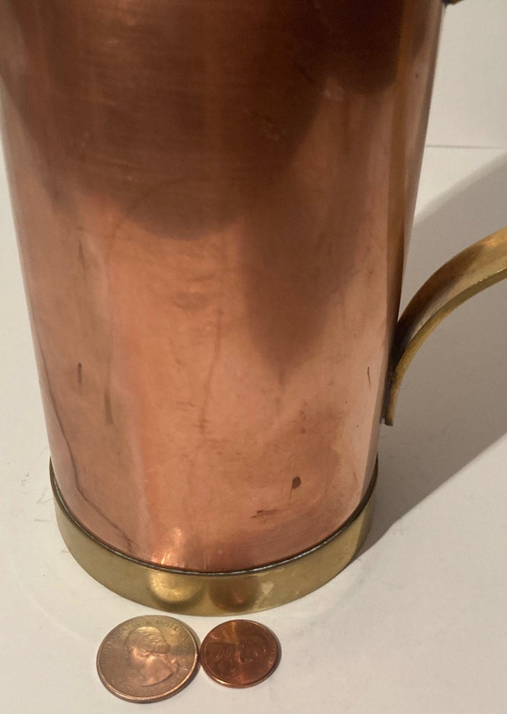 Vintage Metal Copper and Brass Mug, Cup, Stein, Large Size, Lid, Space Looking, Unscrews, 11" x 3 1/2", Heavy Duty, Thick Metal