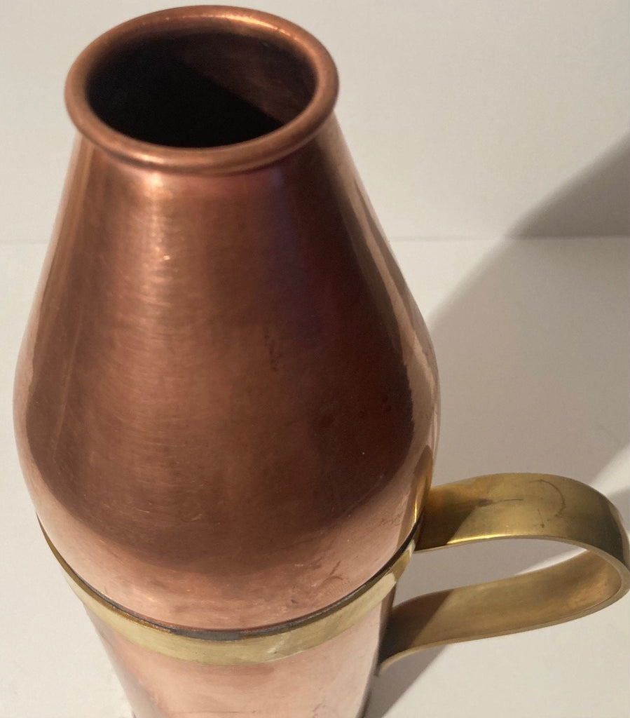 Vintage Metal Copper and Brass Mug, Cup, Stein, Large Size, Lid, Space Looking, Unscrews, 11" x 3 1/2", Heavy Duty, Thick Metal