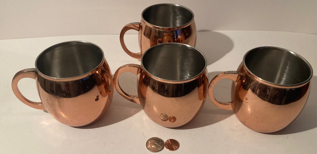 4 Vintage Metal Copper and Brass Cups, Mugs, Drinkware, Quality, Kitchenware, Shelf Decor, These Can Be Shined Up Even More