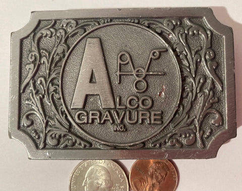 Vintage Metal Belt Buckle, Alco Gravure Inc, Made in USA, Quality, Heavy Duty, Fashion, Belts, Shelf Display, Collectible Belt Buckle