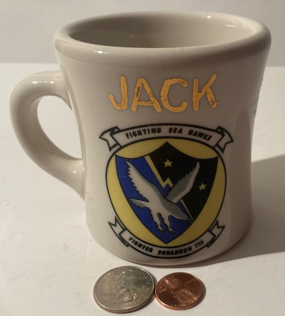 Vintage Navy Command Coffee Cup, Mug, Fighter Squadron 136, Fighting Sea Hawks, Jack