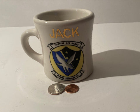 Vintage Navy Command Coffee Cup, Mug, Fighter Squadron 136, Fighting Sea Hawks, Jack
