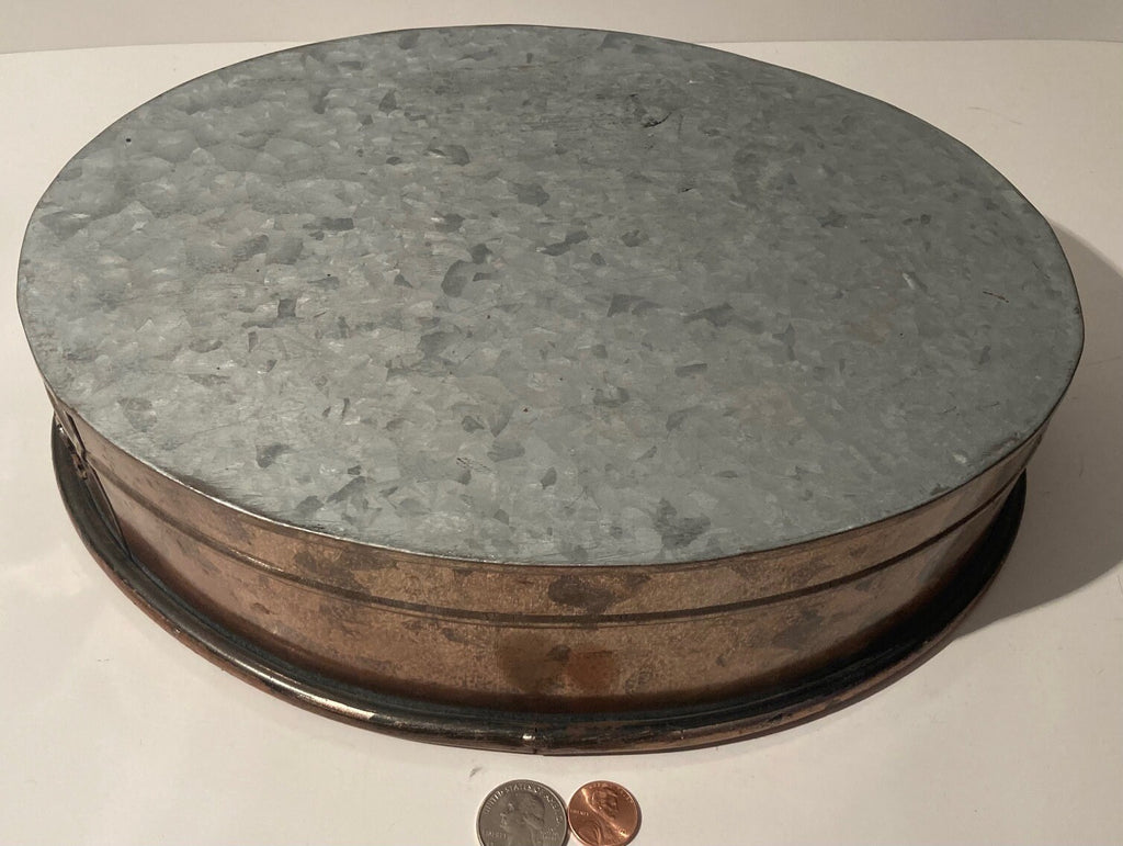 Vintage Metal Copper Colored Tin Tray, Platter, Container, 12 1/2" x 10" x 3", Kitchen Decor, Shelf Display.