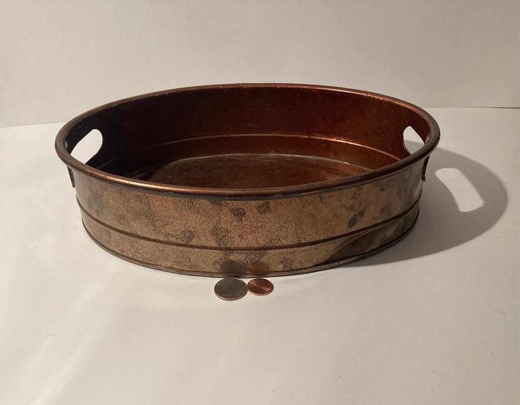 Vintage Metal Copper Colored Tin Tray, Platter, Container, 12 1/2" x 10" x 3", Kitchen Decor, Shelf Display.