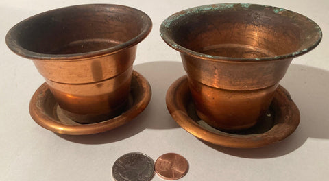 Vintage Set of 2 Metal Copper Colored Planters, Pots, Plants, Home Decor, Home and Garden, 3 1/2" x 2 1/2" Size