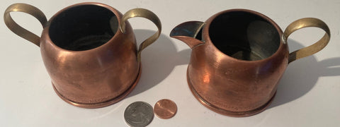 Vintage Set of 2 Metal Copper and Brass Containers, Sugar, Cream, More, These Can Be Shined Up Even More