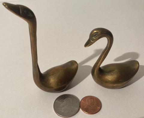 Vintage Set of 2 Metal Brass Swans, Geese, Wildlife, 4" Tall, Home Decor, Shelf Display, These Can be Shined Up Even More