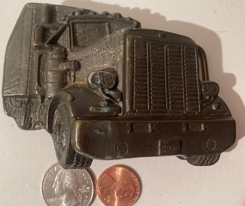 Vintage Metal Belt Buckle, Semi Truck, Rig, 18 Wheeler, Heavy Duty, Quality, Clothing Accessory, Fashion, Collectible, Shelf Display