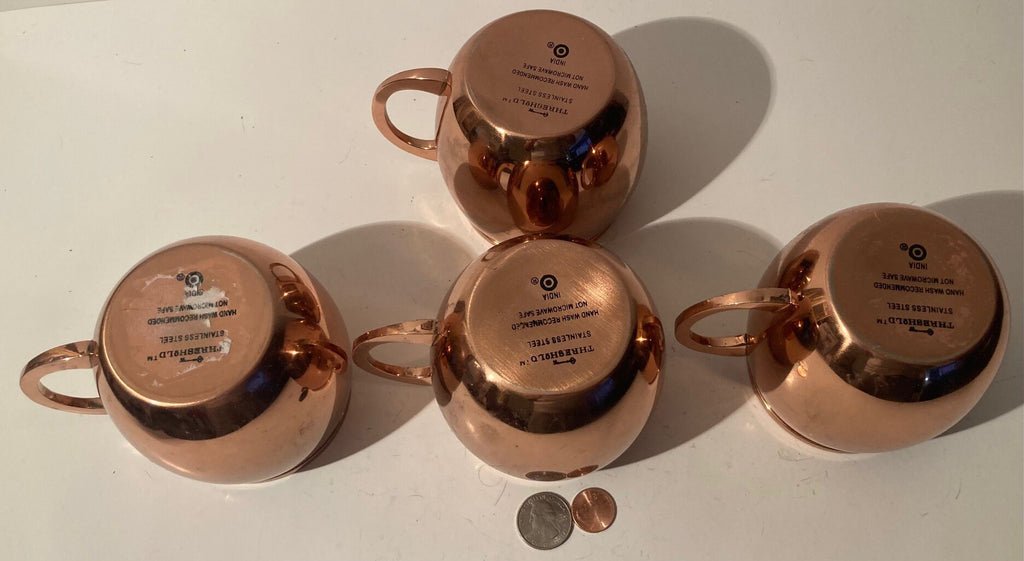4 Vintage Metal Copper and Brass Cups, Mugs, Drinkware, Quality, Kitchenware, Shelf Decor, These Can Be Shined Up Even More