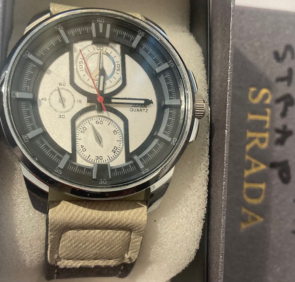 Vintage Wrist Watch, Strada, Black and White Band, Watch, Clock, Time, Quality, In Nice Box