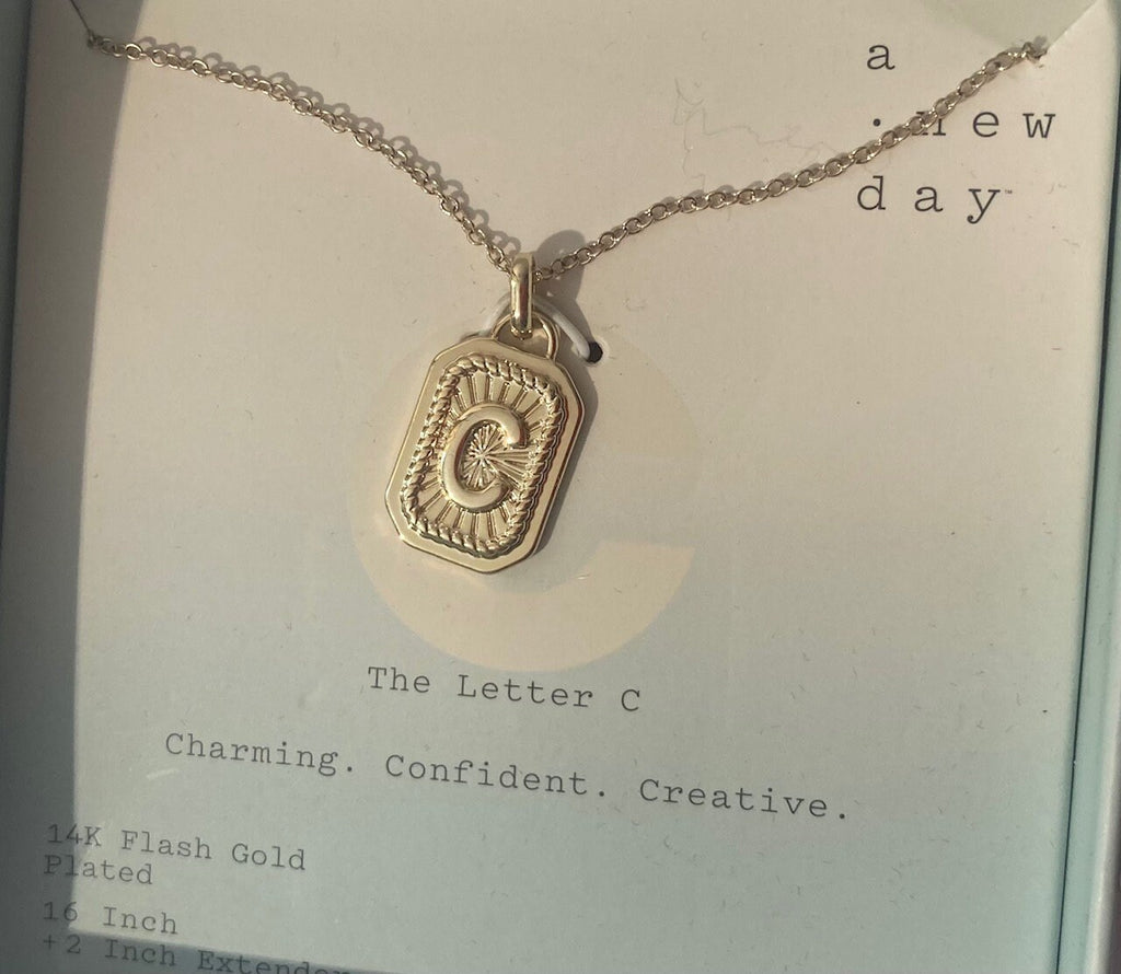 Vintage The Letter C Necklace, Charming, Confident, Creative, 14K Gold Flash Plated, Beautiful, Quality, Fashion, Clothing Accessory, Style
