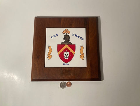 Vintage Wooden and Metal Navy Plaque, U.S.S. Edson DD-946, U.S. Navy, Destroyer
