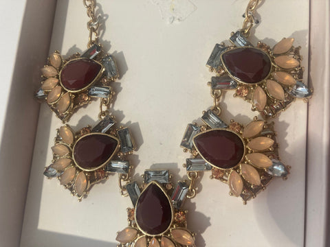 Vintage Metal Necklace and Earring Set, Brown and Tan Stones, Sparkly, Beautiful, Quality, Fashion, Clothing Accessory, Style, Fun