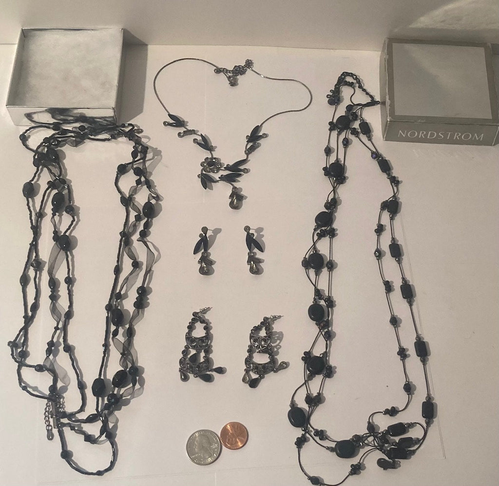 Vintage 7 Piece Jewelry Set, Nordstrom, Monet, Black Stones, Necklaces, Earrings, Fashion, Style, Accessory, Fun, Quality, Box Set