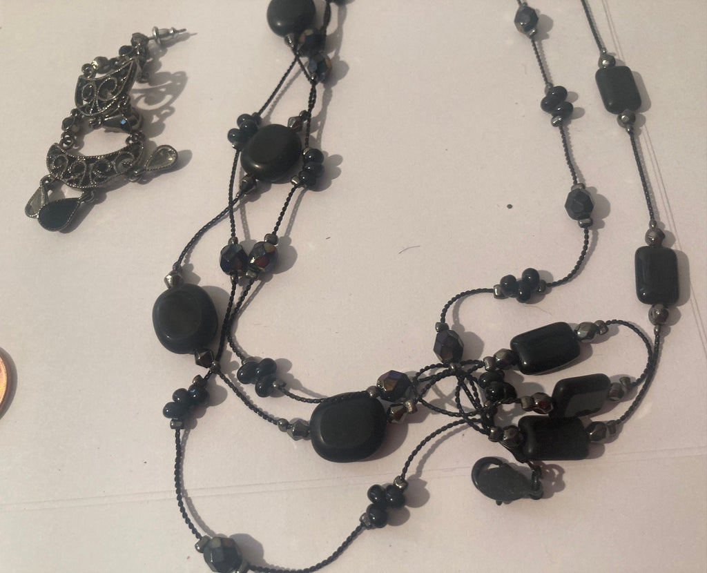 Vintage 7 Piece Jewelry Set, Nordstrom, Monet, Black Stones, Necklaces, Earrings, Fashion, Style, Accessory, Fun, Quality, Box Set