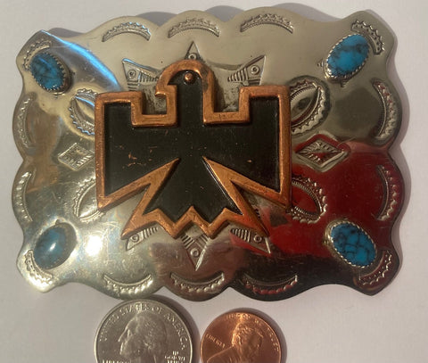 Vintage Metal Belt Buckle, Nickle Silver, Bell Trading Post, Turquoise, Heavy Duty, Quality, Thick Metal, Country and Western, Western Wear