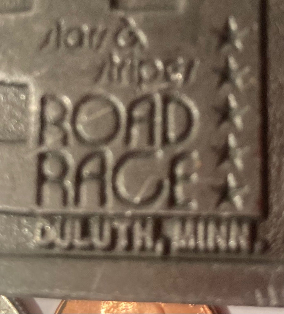 Vintage Metal Belt Buckle, Stars and Stripes Road Race, Duluth, Minnesota, Hit Line, Heavy Duty, Quality, Fashion, Belts, Shelf Display