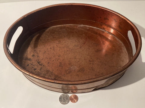 Vintage Metal Copper Colored Tin Tray, Platter, Container, 12 1/2" x 10" x 3", Kitchen Decor, Shelf Display.