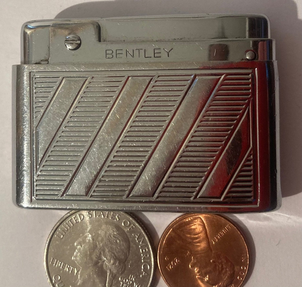 Vintage Metal Bentley Lighter, Chrome, Quality, Made in USA, Cigarettes, Cigars, Fire