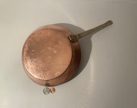 Vintage Metal Copper and Brass Frying Pan, Skillet, Alis Copper Shop, Turkey, Quality, Heavy Duty, Hammered Metal, 15 1/2" Long and 9" Pan