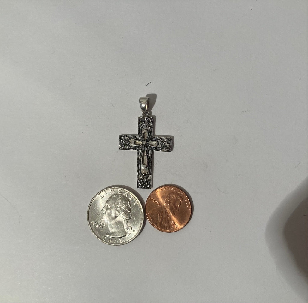 Vintage Sterling Silver 925 Metal Cross, Crucifix, Double Sided, God Grant Me the Strength Prayer, Nice Design, Pendant for Necklace