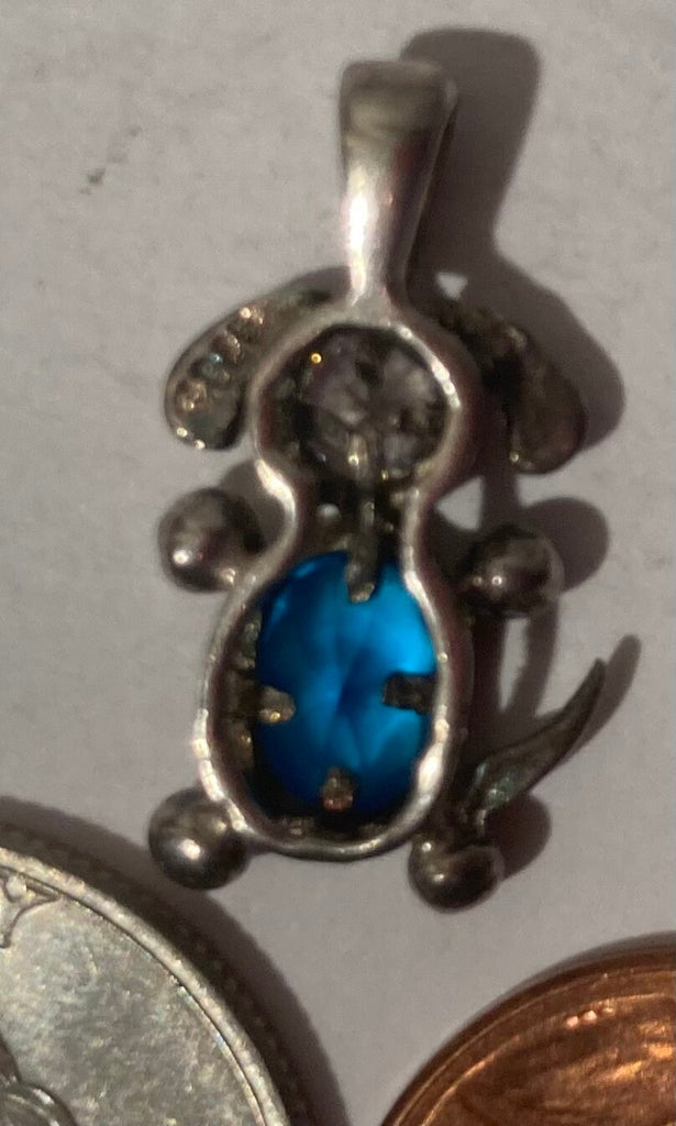 Vintage Sterling Silver 925 Metal Pendant, Dog, Puppy, Blue and Clear Crystal Stones, So Cute, Nice Design, Pendant for Necklace