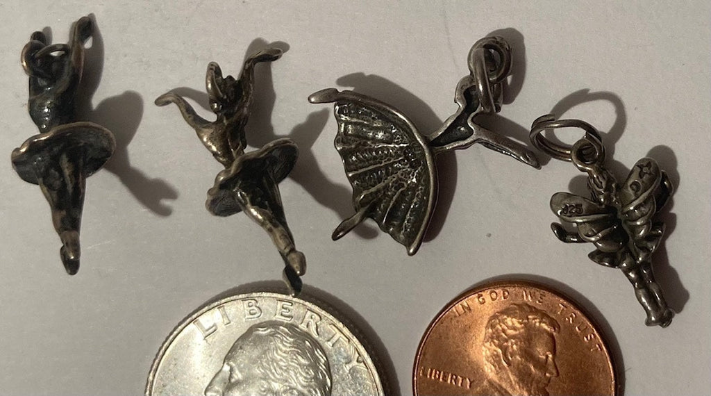 4 Vintage Sterling Silver 925 Metal Pendants, Ballerinas, Dancers, Girls, Crystal, So Cute, Nice Designs, Pendants for Necklaces, Bracelets