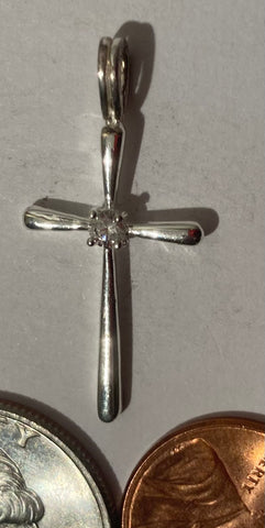 Vintage Sterling Silver 925 Metal Cross, Crucifix, Crystal Clear Stone, Nice Design, Pendant for Necklace, Bracelet, Ankle, Fashion