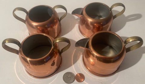 Vintage Lot of 4 Copper and Brass Tea and Coffee Accessories, Sugar, Tea, Coffee, Cream, Quality, Kitchen Decor, Shelf Display, Use Them