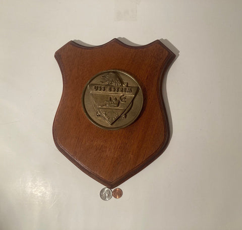 Vintage Wooden and Metal Navy Plaque, U.S.S. Esteem MSO-438, U.S. Navy, Aggressive Class Minesweeper, 12" x 10",  and Weighs 4 1/2 Pounds