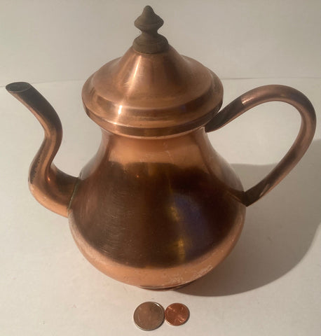 Vintage Copper Metal Tea Pot, Teapot, Kettle, 9" x 8", Made in Portugal, Quality, Heavy Duty, Kitchen Decor, Shelf Display, Use It