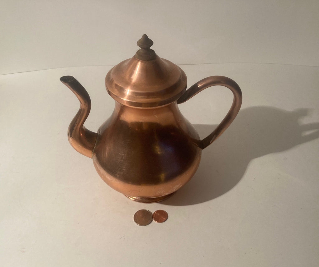 Vintage Copper Metal Tea Pot, Teapot, Kettle, 9" x 8", Made in Portugal, Quality, Heavy Duty, Kitchen Decor, Shelf Display, Use It