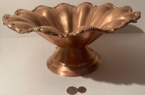 Vintage Metal Copper and Brass Fruit Bowl, Cupcake, Snacks Dish, Platter, Plate, Quality, Super Heavy Duty, 13" x 6" Ornate Nice Quality