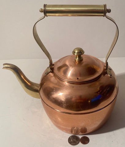 Vintage Metal Copper and Brass Teapot, Kettle, Large Size, 9" x 9", Kitchen Decor, Table Display, Shelf Display,  Use It