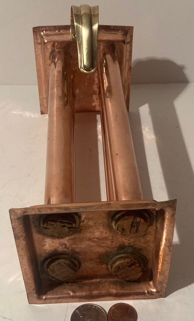 Vintage Metal Copper and Brass 4 Candlesticks Holder, 9" Tall, and 3 1/2" x 3 1/2" Base, Brass Handle, Corked Bottom, Heavy Duty, Quality