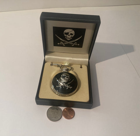 Vintage Metal Pocket Watch, Pirate, Clock, Time Piece, Style, Fashion, Clothing Accessory, In Box