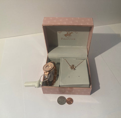 Vintage Wrist Watch and Matching Necklace, Sparkly, Beverly Hills Polo Club, Watch, Clock, Time, Quality, In Nice Box